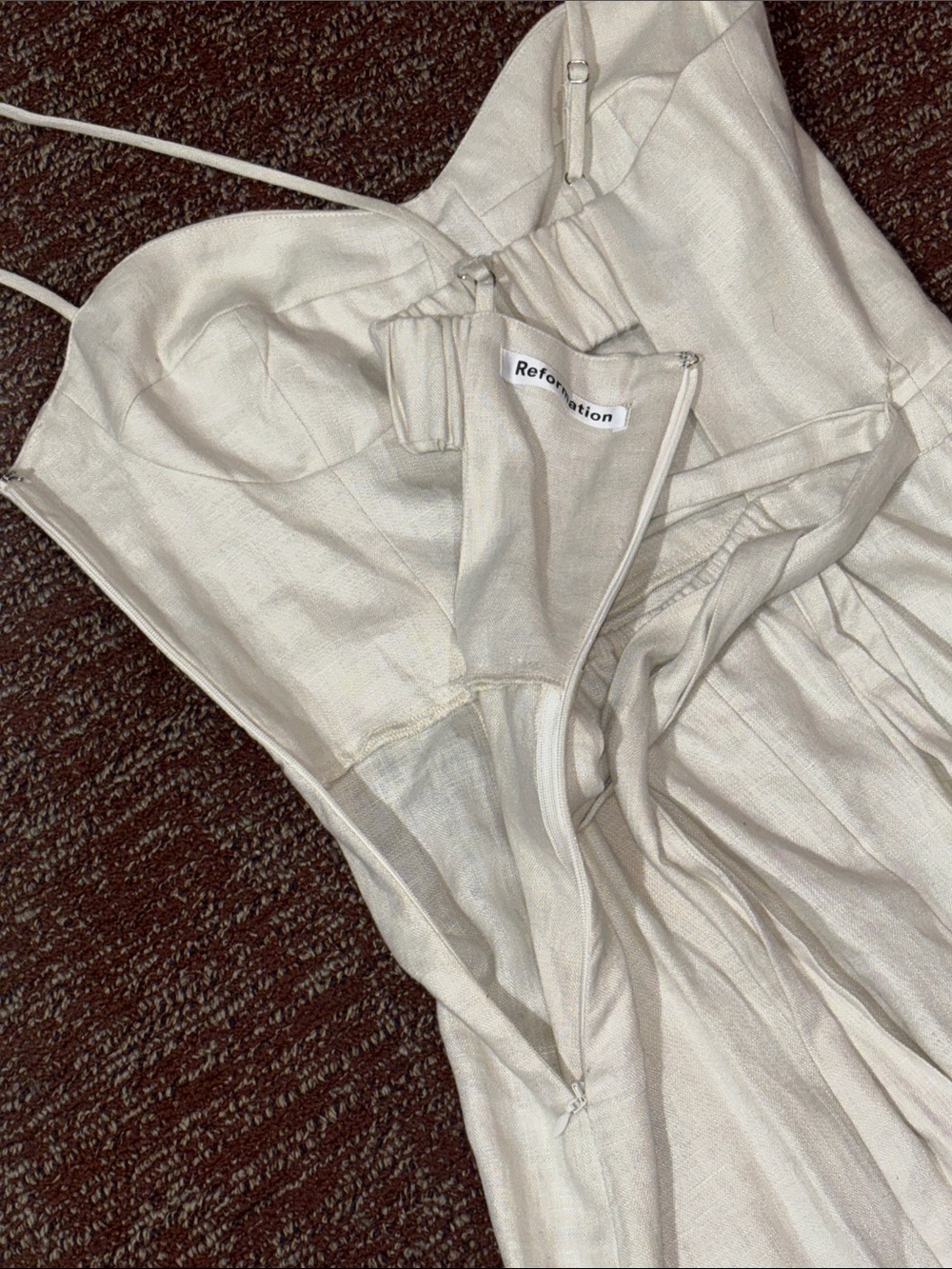 Reformation Jada linen midi dress cream tie waist high slit corset top open back - Picture 8 of 16